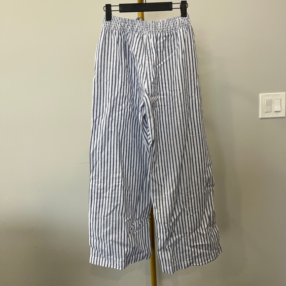 Blue and White Striped Linen Cotton Wide Leg Pants - Picture 3 of 6